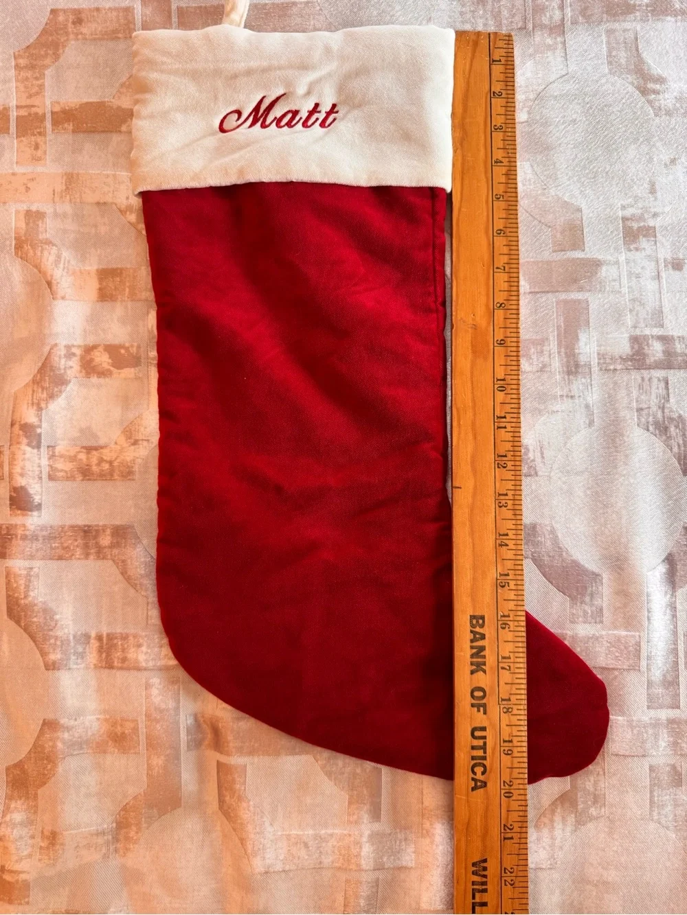 Pottery Barn Personalized Red and Cream velvet Christmas Stocking - 'Matt'